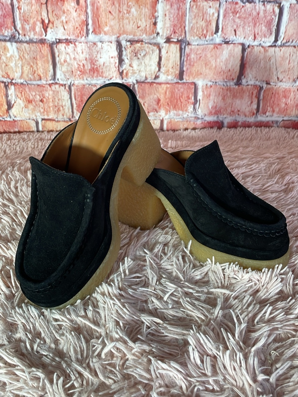 Chloe Black Suede Platform Mule Clogs